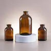 Viales Moldeados Marrones Personalizados de la Fábrica de Origen, Botellas Farmacéuticas de Inyección Opacas a la Luz con Tapones de Goma y Tapas de Aluminio a Juego