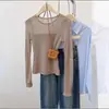 Camiseta Básica de Punto Morada Puramente Sexy de Manga Larga para Mujer, Principios de Otoño 2025, Delgada Ajustada Cuello Redondo Patchwork Top Interior