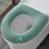 Funda de asiento de inodoro de felpa engrosada de invierno con asa, alfombrilla/funda de inodoro tejida universal cálida para el hogar