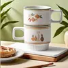Taza de Cerámica Apilable con Funda Personalizada Taza Pequeña para Agua Café Leche Regalo Asa Cuadrada Liling