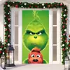 Decoración de cubierta de puerta navideña transfronteriza, cortina de puerta del monstruo verde Grinch, colgante de puerta de monstruo navideño, cubierta de puerta de tapiz de Año Nuevo