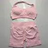 En Stock Dfyne Mismo Estilo Conjunto de Yoga de Alta Elasticidad Sujetador Halter y Conjunto de Shorts Conjunto de Yoga Fitness sin Costuras