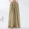 Calça de Dança Clássica para Mulheres, Linho Solto Dupla Camada Cordão Perna Larga Longa, Calça de Prática Chinesa Fluida Relaxada