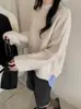 Suéter de Punto para Mujer de Cuello Alto 100% Lana con Diseño Individual de Hombro Caído Manga Larga Otoño Invierno Estilo Nuevo Capa Base Cálida