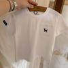 Camiseta Blanca de Algodón Puro para Niños y Niñas, Manga Corta, Verano 2025, Perro Azul con Bolsillo, Camiseta Elegante de Manga Media para Niños Pequeños, Clase A
