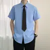 [Corbata Gratis] Camisa de Manga Larga para Hombre, Casual de Negocios para Primavera, Sin Planchar, Anti-Arrugas, Blanco y Negro, Manga Corta, Ropa de Trabajo
