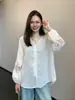 Camisa Ligera Transpirable de Lino Tencel Estilo Francés con Cuello en V Hueco Holgada de Encaje para Mujer 26 Primavera/Verano H031911