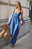 2026 Moda Casual Femenina Transfronteriza Europea y Americana Amazon Color Sólido Bolsillo Correa Sin Mangas Cuello Cuadrado Mono Pantalones de Pierna Ancha