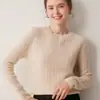 Outono Inverno 2026 Novo Suéter Feminino Gola Redonda 100% Cashmere Solto Cor Sólida Pequeno Ponto Trançado Manga Longa Camada Base