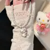 Colar de Gato Kt com Laço Rosa Doce e Pérolas Corrente Longa para Clavícula Meninas Divertido e Fofo Tendência 2025