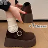 Sapatos com Salto Plataforma de 7cm para Mulheres Baixas, Sapatos Estilo Birkenstock de Couro Genuíno com Cobertura Total, Adequados para Combinar com Saias, Mocassins, Sapatos Plataforma