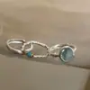 Anillo Abierto de Plata Rota Lágrimas Azules para Mujer, Anillo Minimalista para Dedo Índice, Anillo de Moda Tendencia Personalidad Amistad