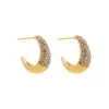 Moda europeia e americana nicho design aço inoxidável brincos de lua em forma de C luxo leve totalmente cravejados com diamante colorido brincos de ervilha em forma de C