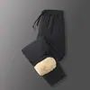 Pantalones Casuales de Algodón para Hombre de Invierno con Forro de Felpa, Talla Grande, Térmicos de Grafeno, Resistentes al Frío, Holgados, Rectos, Negros Dorados, Largos para Hombre
