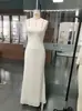 Moda Transfronteriza Europea y Americana para Mujer, Vestido de Noche Estilo Socialité, Color Sólido, Hueco Sexy sin Tirantes de Doble Capa Anti-Transparente