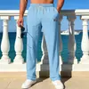Pantalones de playa de lino sintético transpirables para hombre, de Amazon transfronterizo europeo y americano, pantalones rectos casuales deportivos holgados estampados