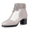 Sandalias de verano para mujer, zapatos de malla para mujer, botas de malla huecas, transpirables, de tacón medio, de tacón grueso, con boca de pez, de talla grande