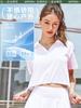 Traje esportivo de lazer anti-ultravioleta sensível ao gelo de verão, saia plissada de comprimento médio de cintura alta de manga curta para yoga, proteção solar