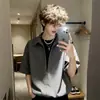 Camisa de Manga Corta con Cuello en V a Rayas Estilo Americano Falsa de Dos Piezas para Hombre, Verano, Sensación de Alta Gama, Corte Limpio, Estilo Old Money, Camisa de Media Manga