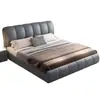Cama de Madeira Maciça Cama Europeia de Luxo Leve em Couro 1,8m Simples 1,5m Estofada Quarto Principal de Alto Padrão Cama de Casal Cama Flutuante