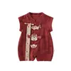 Enterizo de verano para bebé estilo chino, atuendo de una sola pieza para bebés de un mes a un año, nuevo vestido estilo chino con frente abierto, sin mangas, adecuado para salir