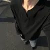 Camiseta de manga larga con cuello en V de peso pesado para hombre, nueva para otoño e invierno, corte limpio, estilo americano, marca de tendencia, sudadera de capa base
