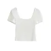 Top reversible de color liso, cuello cuadrado, corte ajustado, sin espalda, ceñido, hombros descubiertos, corto, camiseta de verano para mujer de manga corta, nuevo 2026