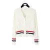 TB Novo Estilo Primavera Feminino Estilo College Top Redutor de Idade Bloco de Cores Listrado Cardigan Fita Tricolor Decote V Cardigan de Lã