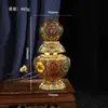 Ocho símbolos auspiciosos estilo Tíbet, jarrón de tesoro Mani de aleación tallado tridimensional, adecuado para guardar reliquias, altar budista casero, suministros budistas y adornos decorativos
