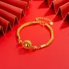 Pulsera de Cuentas de Transferencia Estilo Palacio Chino Color Oro Arena Tejido Nido de Pájaro, Joyería de Moda de Gama Alta con Baño de Oro de 18 Quilates para Mujer al por Mayor