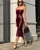 Moda Femenina Europea y Americana Transfronteriza Otoño e Invierno 2026 Vestido Sexy sin Tirantes de Cuero PU Color Sólido Vestido Elegante con Abertura Ajustado