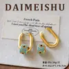 Pendientes de Plata de Ley S925 Estilo Retro Europeo y Americano Elegantes Exquisitos Geométricos de Turquesa Pendientes Versátiles de Lujo Ligero de Alta Gama para Mujer