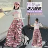 Conjunto de Primavera y Otoño para Niñas 2026 Nuevo Estilo Coreano Moda Top Estampado y Pantalones Cargo Conjunto de Dos Piezas