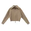 NEIHE 2026 Otoño/Invierno Cardigan Minimalista de Textura Acanalada con Solapa y Cremallera de Doble Dirección para Mujer 260669
