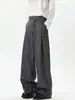 Pantalones grises de estilo americano, corte limpio, fluidos, de corte curvo, para hombres y mujeres, pantalones casuales de verano con sensación fluida, pantalones versátiles de largo hasta el suelo.