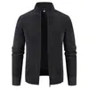 Otoño Invierno Nuevo Cardigan de Punto con Cuello Alto y Cremallera para Hombre Chaqueta de Punto Gruesa con Forro de Terciopelo Chaqueta Casual
