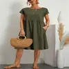 2026 Amazon Aliexpress Producto Nuevo Transfronterizo Europeo y Americano Vestido de Color Sólido sin Mangas Holgado de Algodón y Lino con Bolsillos en Stock