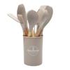 Conjunto de Utensílios de Cozinha de Silicone Multicor com 12 Peças, Resistente a Altas Temperaturas, Cabos de Madeira, Espátulas e Colheres de Cozinha, com Tubo de Armazenamento, Conjunto Doméstico, Em Estoque