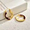 Pendientes Redondos de Circonita con Elemento de Trébol de Cuatro Hojas Hueco Estilo Coreano Gota de Aceite Pendientes de Moda Simples para Viajar Otoño e Invierno