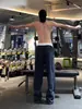 Calça de Moletom Fitness Azul Marinho Estilo Americano para Homens, Calça Casual Reta Bordada Cleanfit, Calça de Treino Flare