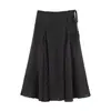 Saia Midi de Chiffon com Bolinhas Retrô para Mulheres, Cintura Alta com Amarração Lateral, Saia Evasê Drapada, Em Estoque