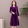 M ~ 5XL veludo dourado plus size vestido de roupas para mães roupas femininas primavera, outono e inverno agasalho saia linha A atacado