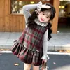 Conjunto Infantil Meninas Estilo Academia Vestido Xadrez Doce Pequenas Meninas Vestido Colete Outono/Inverno Vestido Princesa Estiloso