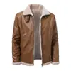 Chaqueta de Cuero con Forro de Lana de Cordero Estilo Motocicleta Retro para Hombre, Espesa, Cálida, Cuello Solapa, Ropa de Cuero, Ropa de Abrigo para Hombre Transfronteriza Otoño/Invierno