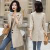 Traje de Leche de Papaya Cortavientos de Primavera Nuevo Estilo Coreano Rayado Suelto Algodón Lino Ajustado Largo Medio Chaqueta de Traje