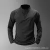 Camiseta esportiva de comércio exterior manga longa fitness masculina elástica meio zíper corrida gola alta estilo fleece fino treino músculo ciclismo vestuário