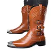 Botas Martin de Invierno/Otoño para Hombre, Nuevas Llegadas, Puntera Puntiaguda, Caña Alta, Cierre de Cremallera, Estilo Retro, Hebilla Metálica, Botas de Motocicleta de Moda, Talla Grande