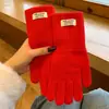 Luvas de Tricô Coreanas para Mulheres no Inverno Nova Cor Pura Proteção Estendida para o Pulso Cinco Dedos Quente Vazamento de Dedo Tela Sensível ao Toque Frio e à Prova de Vento