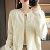 Suéter cárdigan de algodón puro para mujer, top de punto de algodón de manga larga y cuello redondo engrosado para primavera y otoño, prenda exterior holgada y estilizada