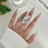 Anillo de Flor Versátil Moda Simple Europea y Americana Transfronterizo Personalidad Temperamento Exagerado Estilo Ins Anillo Abierto de Acero Inoxidable